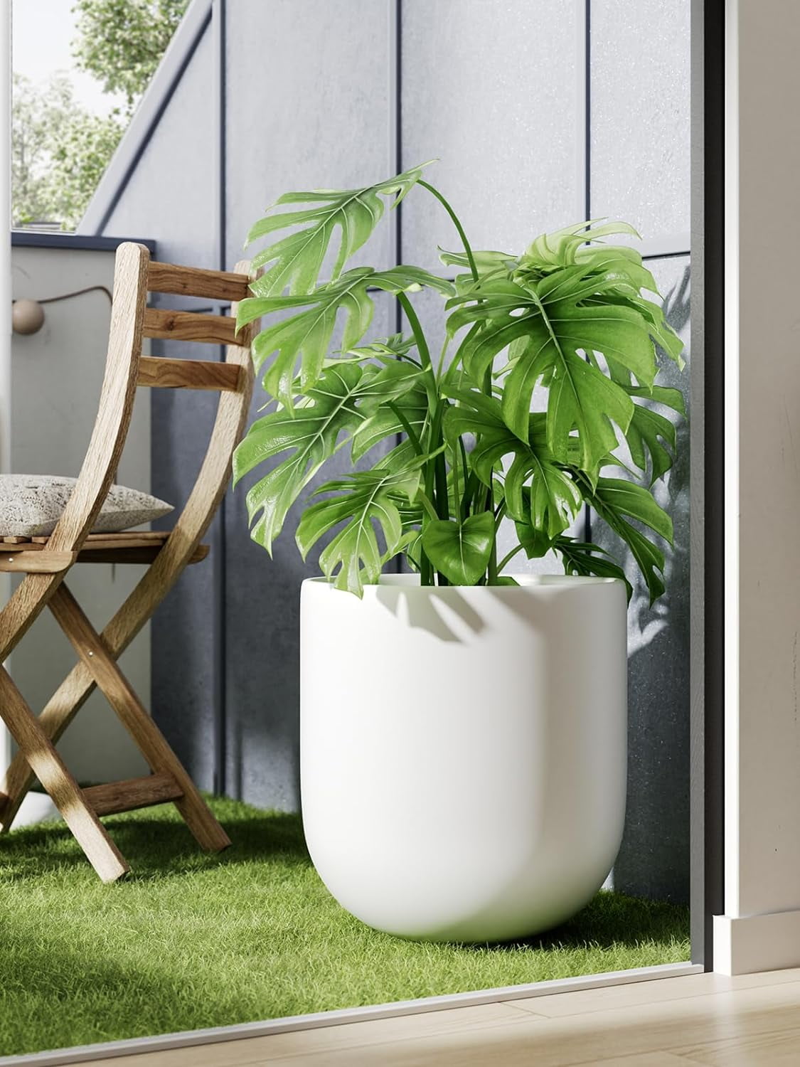 BEMAY 12 Inch Ceramic Plant Pot, Large Indoor Outdoor Planter with Drainage Hole and Silicone Plug, White Flower Pot for Houseplants, Patio and Garden