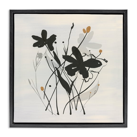 Stupell Industries Modern Abstract Flower Squiggles Black Floating Frame Canvas Art, 18 x 18, by Susan Jill