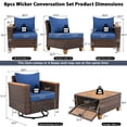 thumbnail image 2 of 8-Piece Wicker Outdoor Patio Furniture Set with Thick Cushion & 2 Patio Swivel Rocking Chairs, All-Weather Wicker Conversation Sectional Chair Sofa Set with A-cacia Storage Table, Blue+Brown, 2 of 9