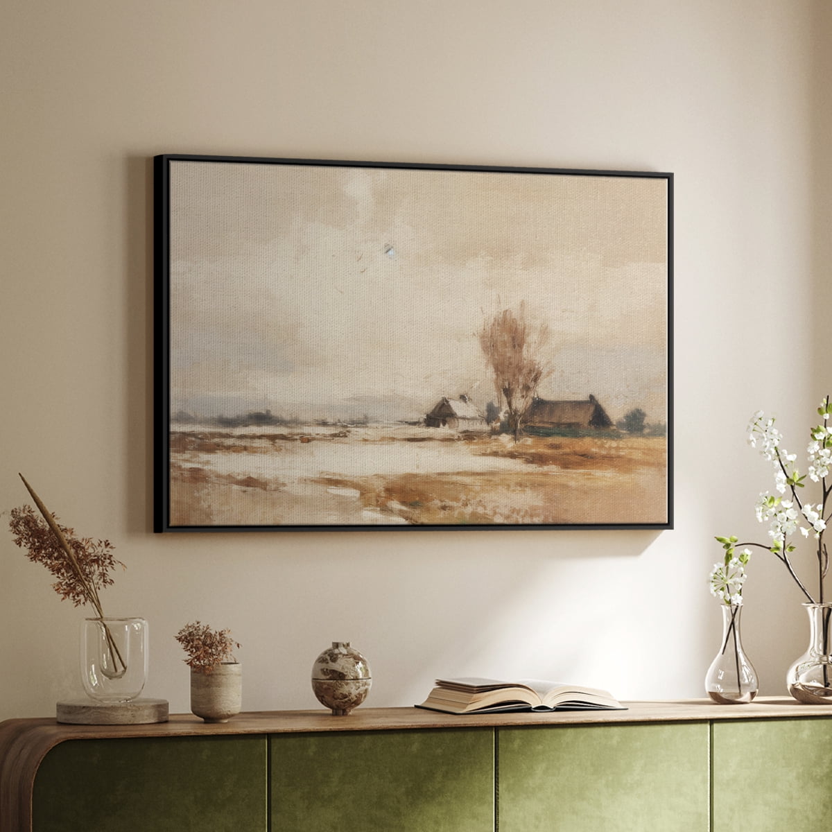 Vintage Landscape-III By Wexford Home Framed in Black Wood Gallery Wrapped Canvas 27 in. x 41 in.