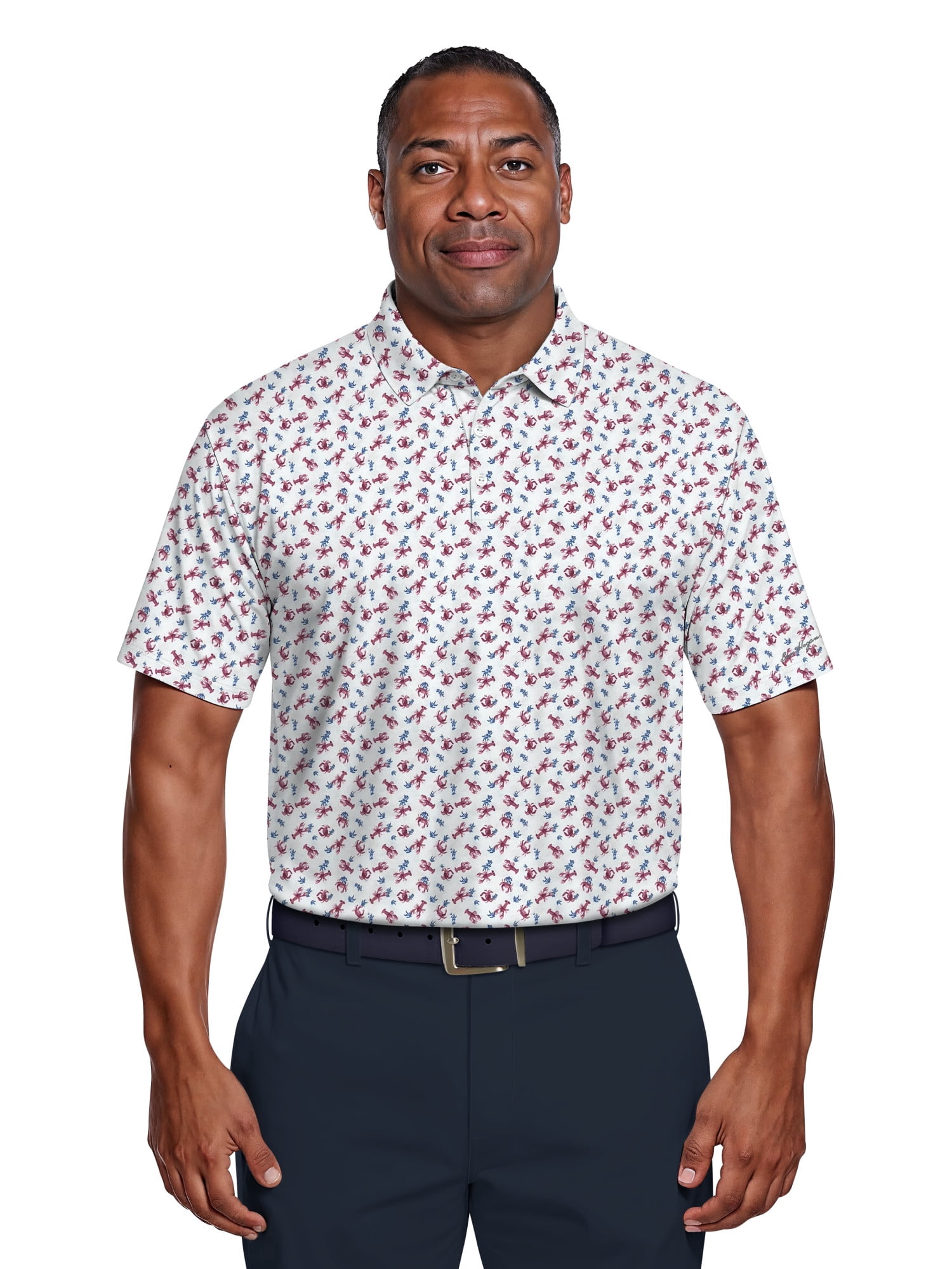 Ben Hogan Men's & Big Men's Performance Lobster Print Golf Short Sleeve Polo Shirt, up to 5XL