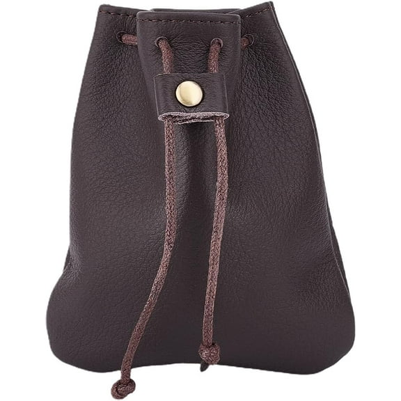1 Box 1Pc Drawstring Coin Pouch Coffee Color Rectangle Cowhide Leather Jewelry Storage Pouches