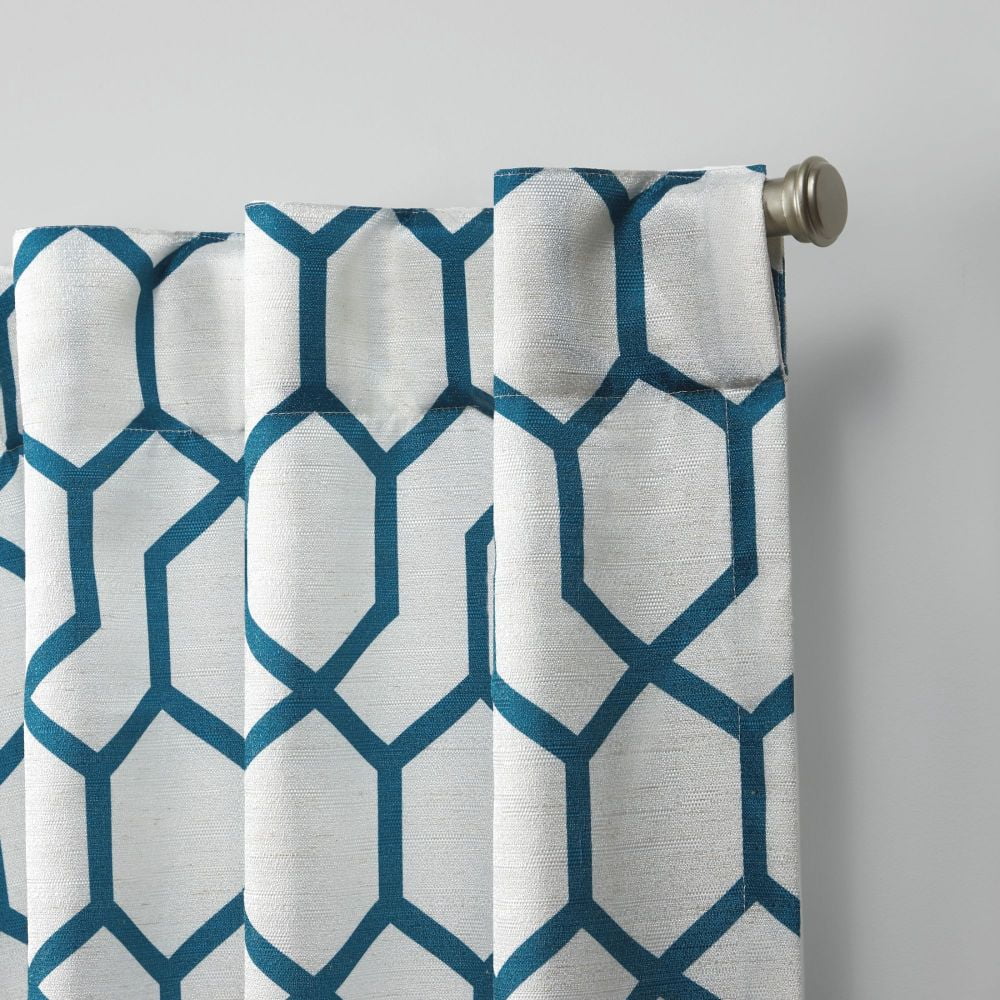 Nicole Miller Hexa Geometric Print Hidden Tab/Rod Pocket Top Light Filtering Curtain Panel Pair, 54"x96", Teal
