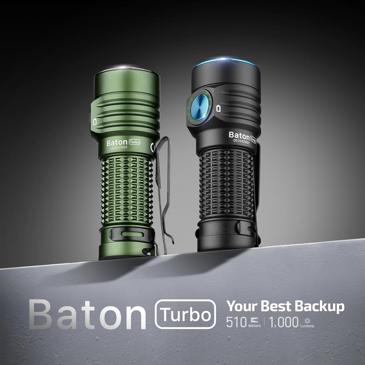 OLIGHT Baton Turbo Rechargeable Handheld Flashlight, 1000 Lumens Compact LED, 510 Meters Long Throw with Two-Way Clip, LED Walking Cane Flashlight, OD Green