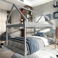 thumbnail image 3 of Costway Twin House Bed Wood Frame w/ Roof for Kids Toddler No Box Spring Grey, 3 of 10