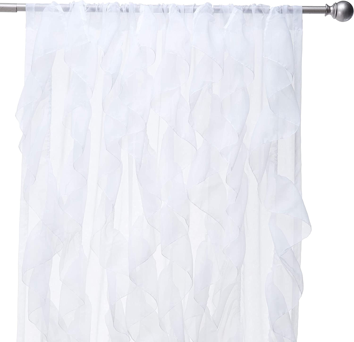 Sweet Home Collection Chic Sheer Voile Vertical Ruffled Tier Window Curtain Panel 96" x 50"