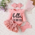 thumbnail image 4 of mgoYE Hello I'm New Here Newborn Baby Girl Outfit Ruffle Romper Tiered Tutu Dress Shorts Headband Socks Coming Home Clothes Set, 4 of 9