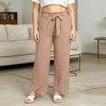 thumbnail image 6 of VEKDONE Plus Size Wide Leg Pants for Women Elastic Waist Drawstring Long Pants Summer Loose Fit Lightweight Daily Office Pants with Pockets Beige XXXL, 6 of 6