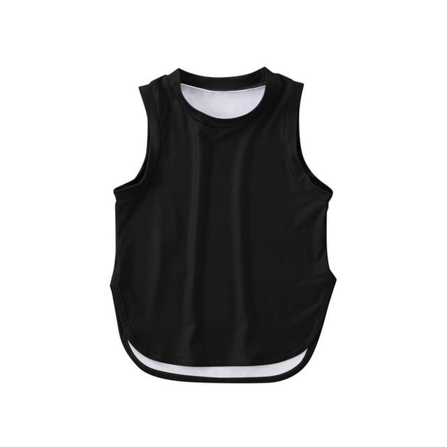 Kids Girls Summer Athletic Solid Color Tank Tops Split Curved Hem Sleeveless Shirts For Gym Yoga Running