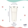 thumbnail image 2 of Zak Designs Sutton Travel Tumbler for On the Go, 30oz Stainless Steel with Vacuum Insulation, Straw Spout, Carry Handle for Cold Drinks (Cream White), 2 of 5