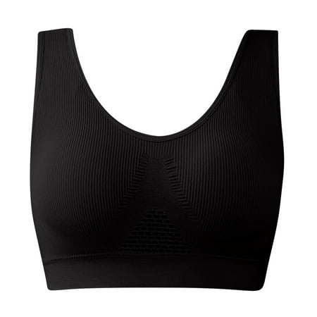 Hvot&aat Women Breathable Bras No Steel Ring Hollowed Out Mesh Soft Support Underwear Solid Color Ribbed Bralette