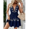 thumbnail image 3 of Women's Embroidered Deep V-Neck Halter Backless Dress, 3 of 4