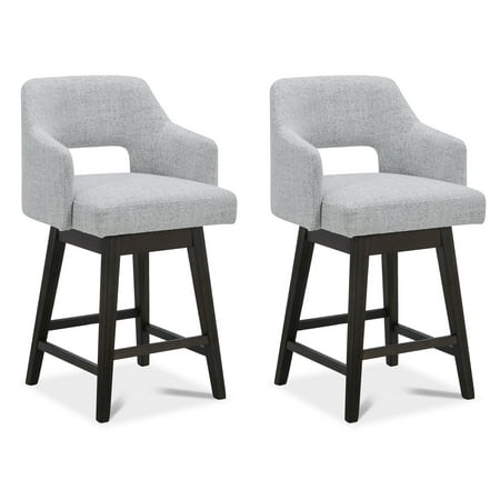 CHITA 26 in Swivel Counter Bar Stools Set of 2 with Open Contoured Back&Wood Legs, Fabric in Light Gray