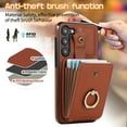 thumbnail image 6 of Wallet Phone Case for Samsung Galaxy S22, Crossbody Shoulder Strap Multiple Cards Holder RFID Blocking Shockproof Bumper Ring Holder Kickstand Feature Protective Case for Women Girls, Brown, 6 of 10