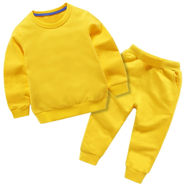 XDZJLR Boy Outfits Girl Clothes Winter Solid Color Long Sleeve Pullover Sweatshirt Pants 2Pcs Fall Sets Yellow 13-14 Years