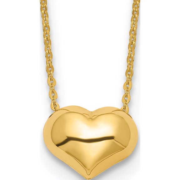 14K Yellow Gold Polished Puffed Heart 16.5 Inch Necklace (16.5 X 10.9) Made In Italy sf2871-16.5