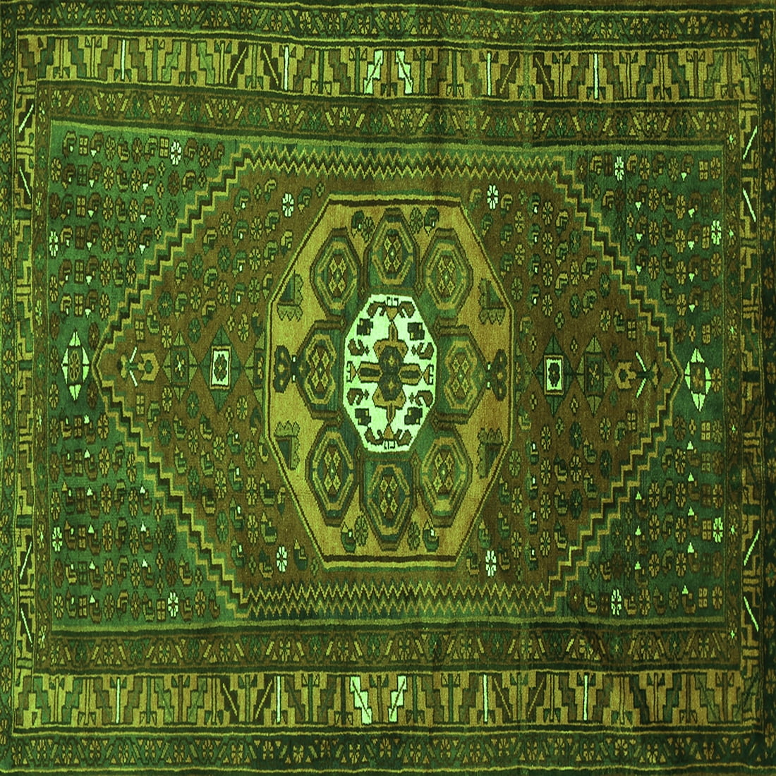 Ahgly Company Indoor Square Persian Green Traditional Area Rugs, 8' Square
