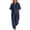 Navy, variant on Linen Sets for Women 2 Piece Cotton 3/4 Sleeve Wrap Top And Wide Leg Pants Loose Fit Summer Outfit for Travel Beach