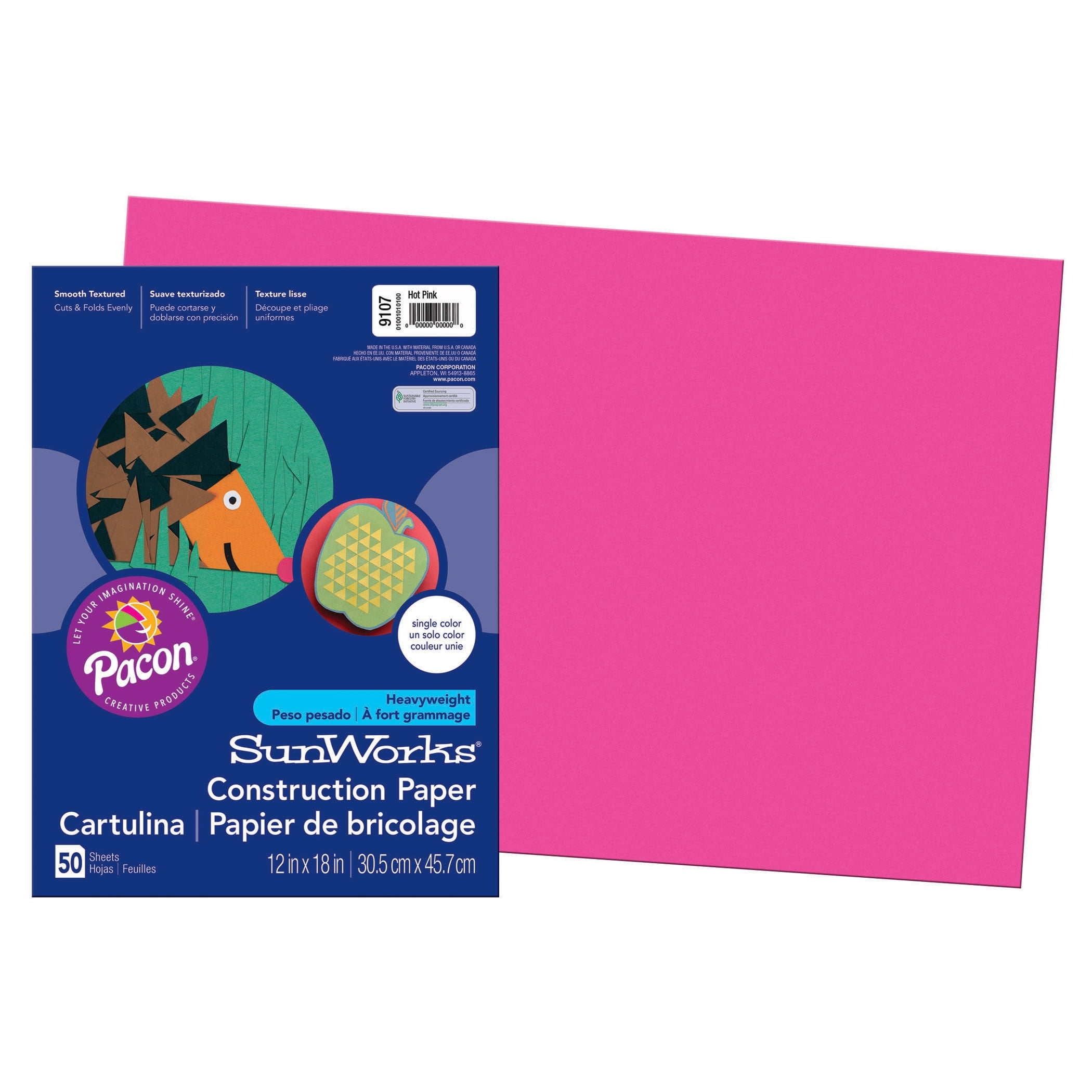 Pacon® SunWorks® Construction Paper, 12" x 18", Hot Pink - 50 Sheets per pack, 10 packs