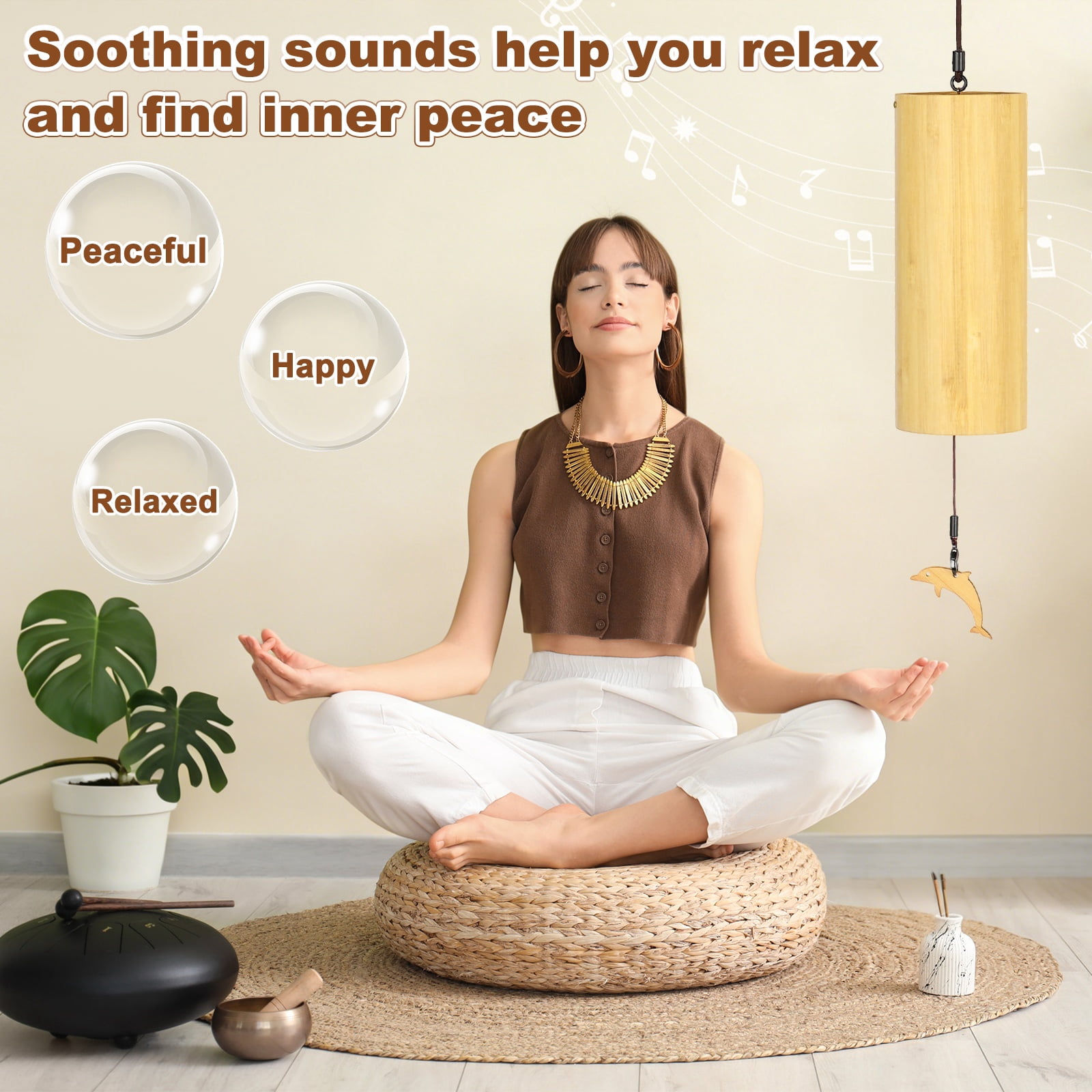 Uxcell Bamboo Wind Chimes for Meditation, Relaxing Emotions, Wooden Handcrafted Chimes for Unique Decor, Gardening Gift for Outdoor Decoration [G Chord]