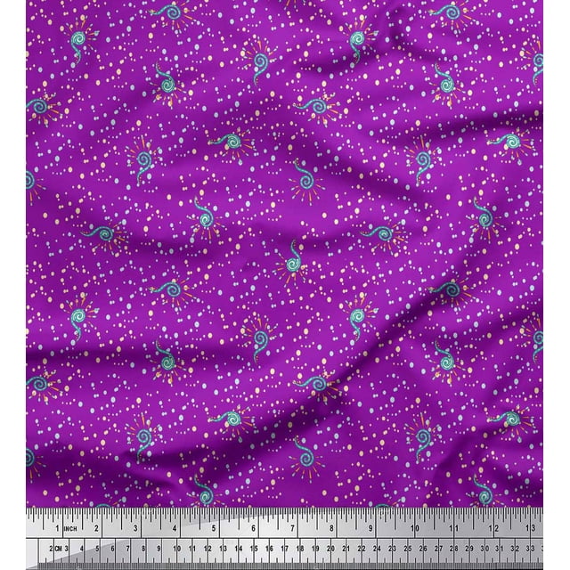 Soimoi Purple polyester Crepe Fabric Spiral & Dots Fabric Prints By Yard 42 Inch Wide