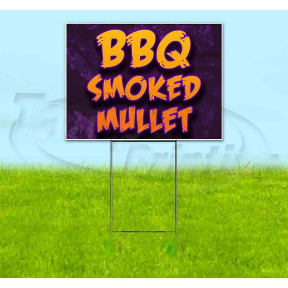 BBQ Smoked Mullet (18" x 24") Yard Sign, Includes Metal Step Stake
