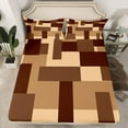 thumbnail image 2 of Manfei Vintage Abstract Adult Twin Sheet Sets, Green Brown Geometric Twin Fitted Sheet, Square Rectangle Flat Sheet, Ultra Soft Home Decor, 3pcs, 2 of 7