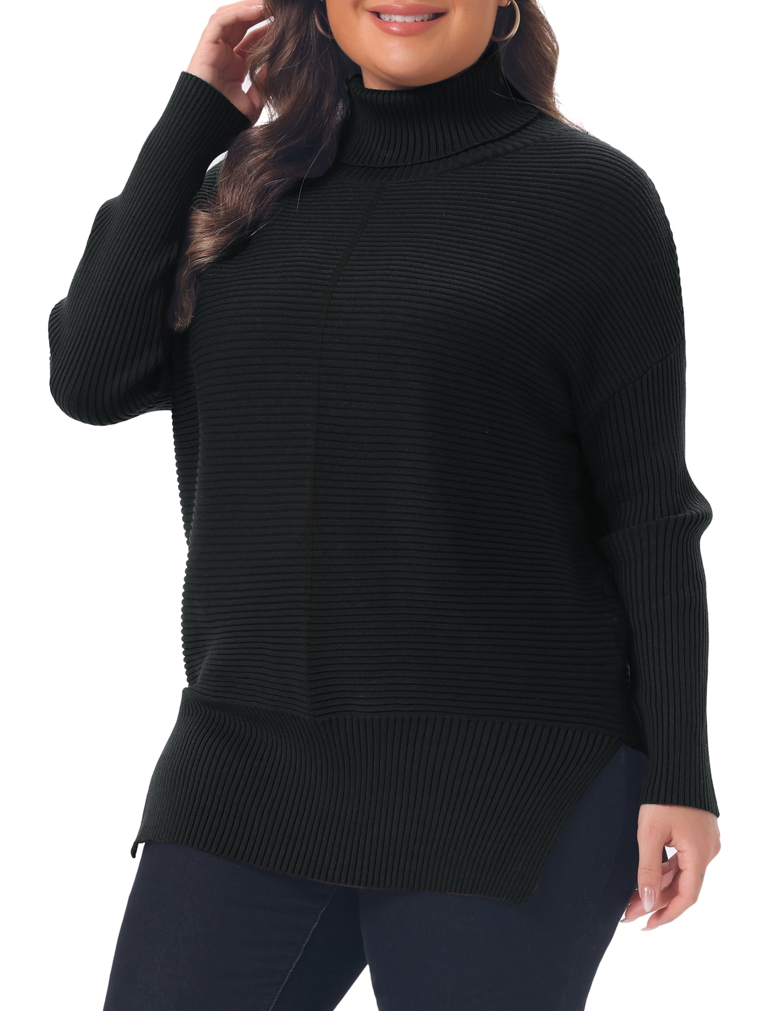 DARING DIVA Women's Plus Turtleneck Long Sleeve Sweater L Black