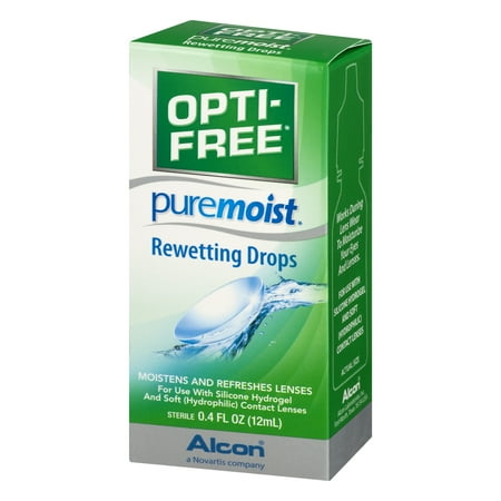 Opti-Free Pure Moist Rewetting Drops - 0.4 oz OPTI-FREE Express Rewetting Drops are an effective and convenient way of adding that moisture back to your lenses while your lenses are on your eyes. When your lenses feel dry, you can’t always find the time to remove them from your eyes and give them a good, moisturizing clean.