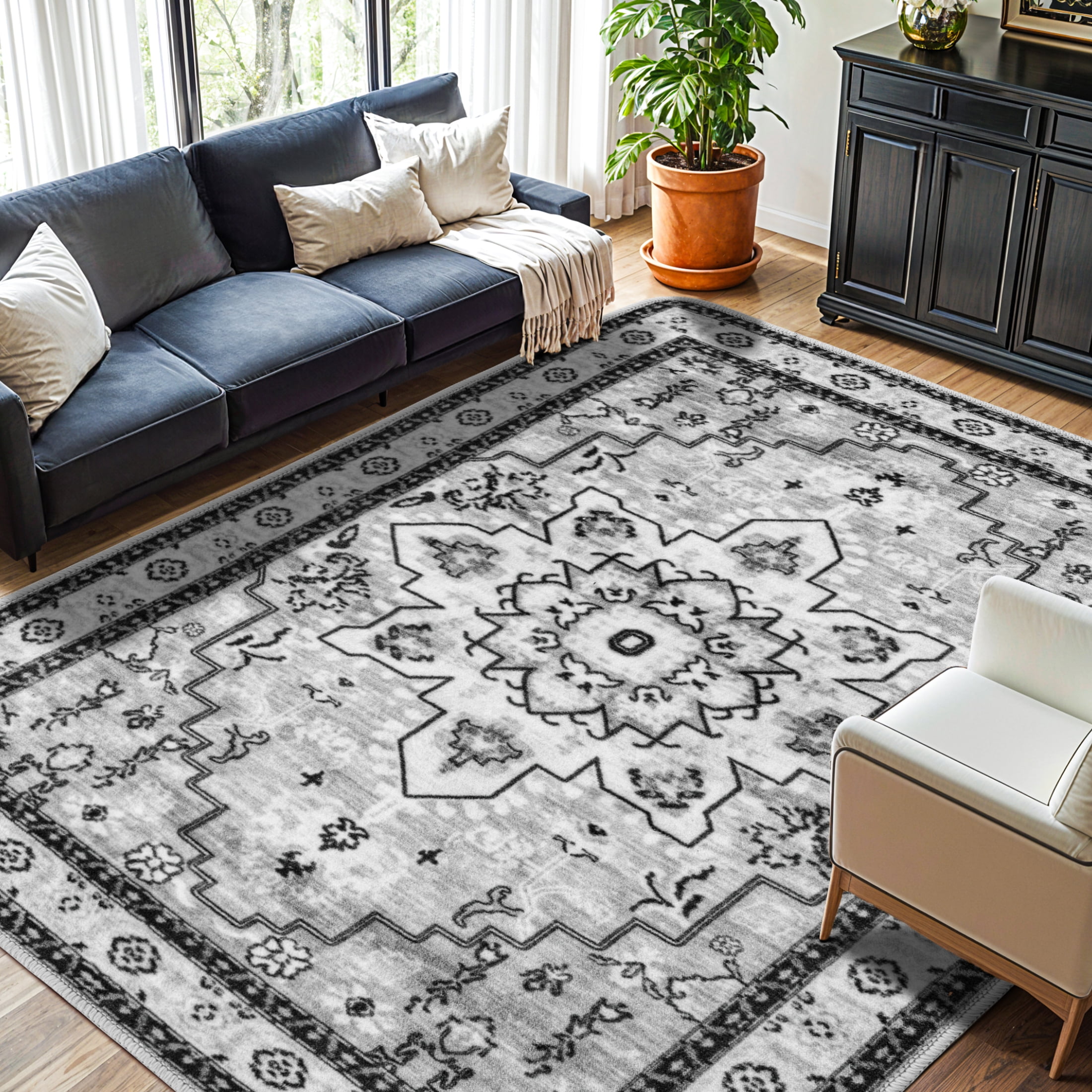 Sonoro Kate 10x14 Area Rugs for Living Room Bedroom, Non Slip Boho Machine Washable Indoor Floor Carpet, Gray