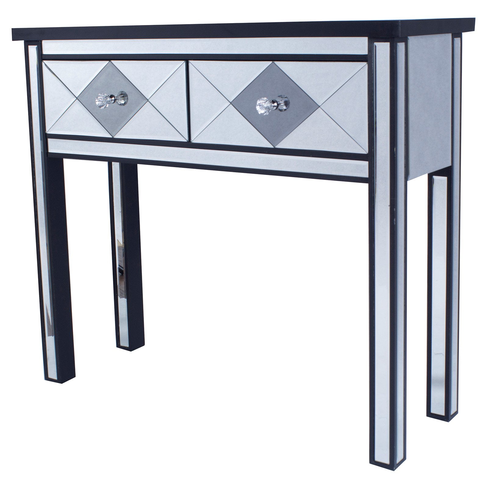 Heather Ann Creations Emmy Collection Harlequin Design 2 Drawer Mirrored Console Table