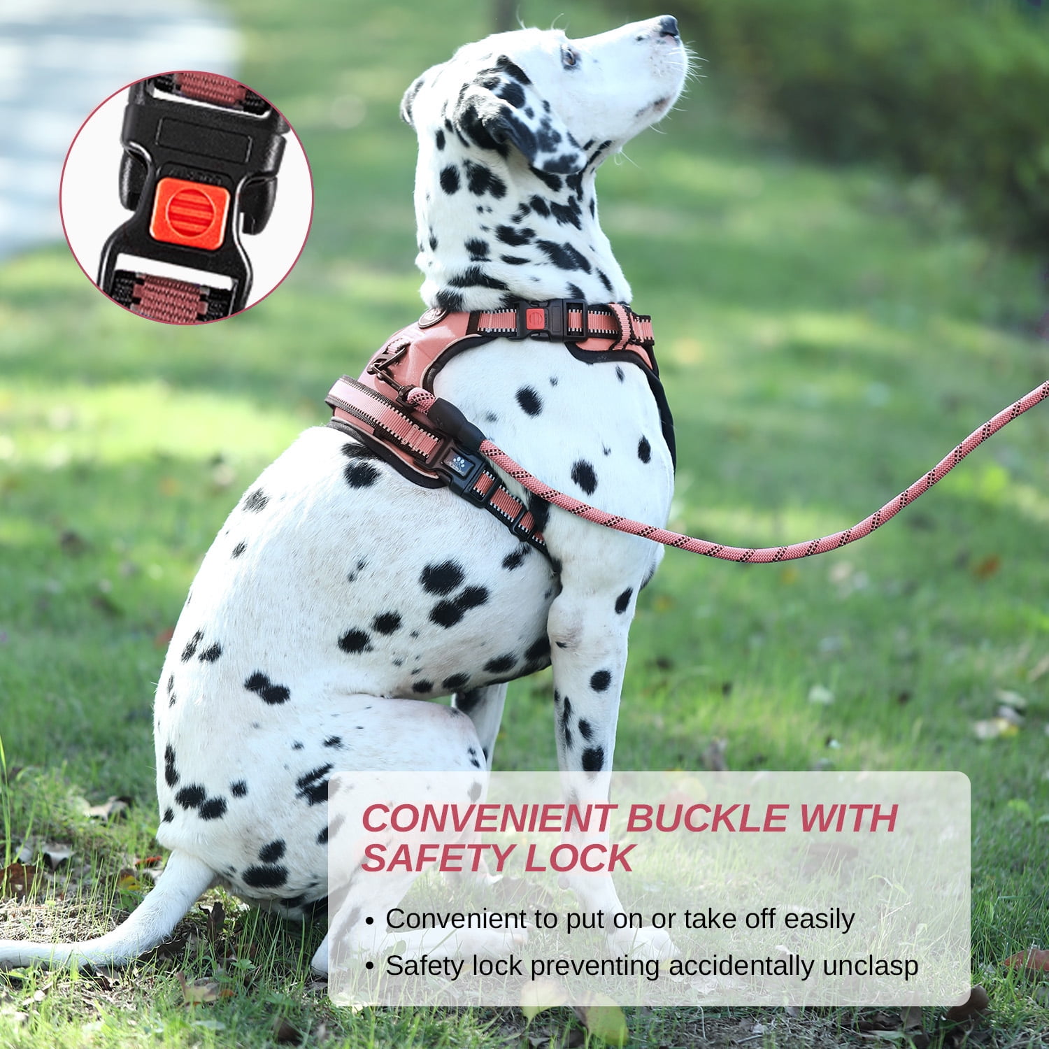 Hidpriva No Pull Dog Harness Leash Set , Soft Padded Dog Vest with Easy Control Handle, Reflective Adjustable Pet Harness for Large Dogs, Pink, XL