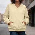 thumbnail image 7 of DISKEBUISS Women's V Neck Sweatshirt Long Sleeve Oversized Top with Kangaroo Pocket for Fall Winter Casual Pullover, 7 of 7