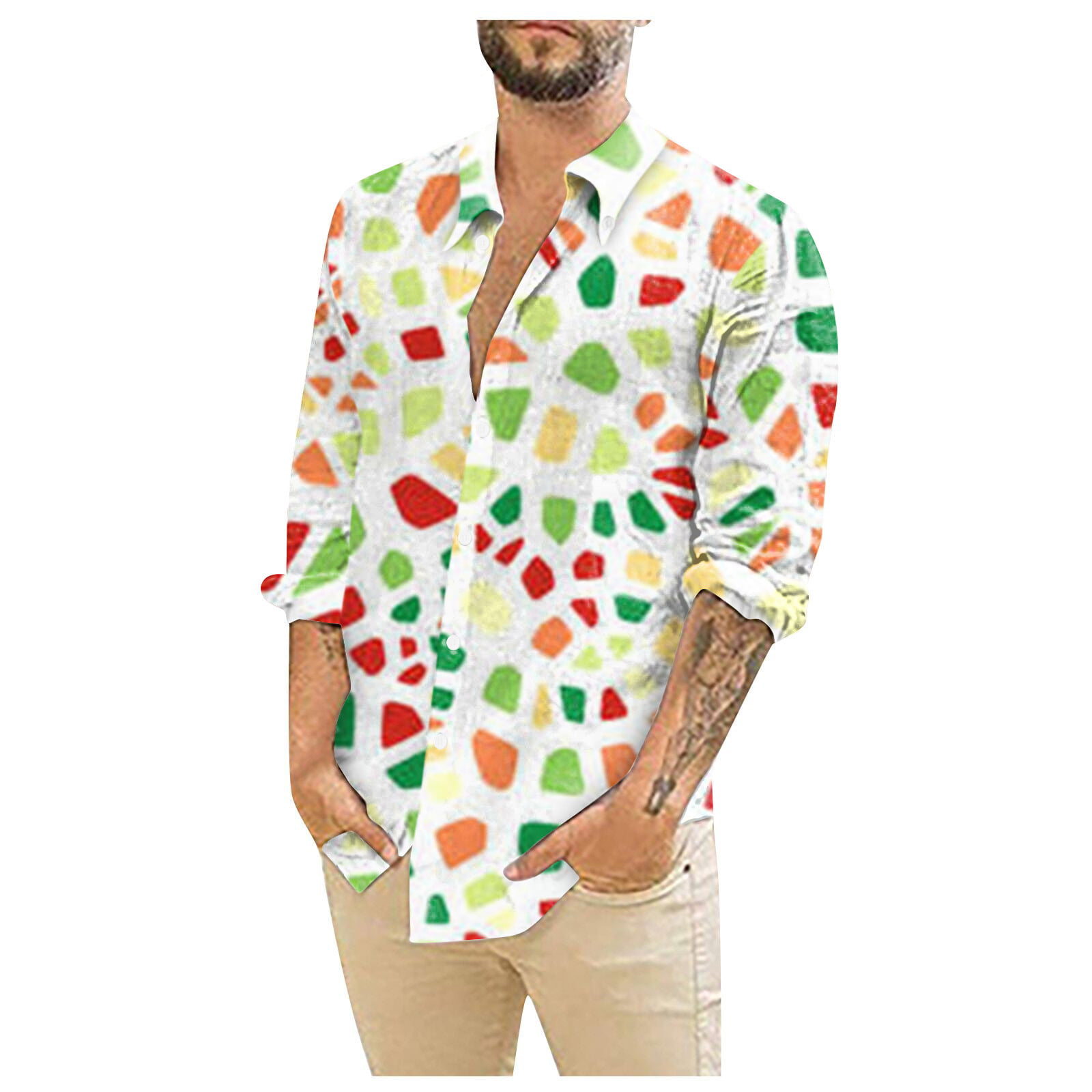ZXHACSJ Men's Christmas Shirts Long Sleeve Floral Printed Button 