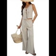 thumbnail image 3 of Conjunto de 2 Piezas para Mujer, Chaleco con Cuello en V y Cintura Anudada, Pantalones Casuales de Pierna , Color Albaricoque , Talla S, 3 of 9