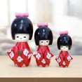 thumbnail image 4 of 3 piezas de madera japonesa muñeca hecha a muñeca figura coleccionable regalo muñecas muñeca estatuil para decoración de mesa adornos navideños Rojo Yotijar muñecas japonesas, 4 of 10
