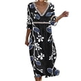 thumbnail image 2 of Ayolanni Fall Dresses Floral V-Neck 3/4 Sleeve A-Line Maxi Dress Elegant Cotton Holiday Flowy Long Dress Black L, 2 of 6