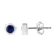 thumbnail image 2 of .925 Sterling Silver Bezel Set 3.5mm Treated Blue Sapphire Gemstone Solitaire Stud Earrings, 2 of 5