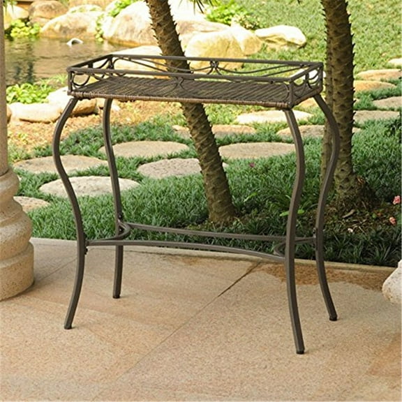 Outdoor Plant Table - Resin Wicker & Steel - Patio Decor - Weather Resistant - Garden Accent Table