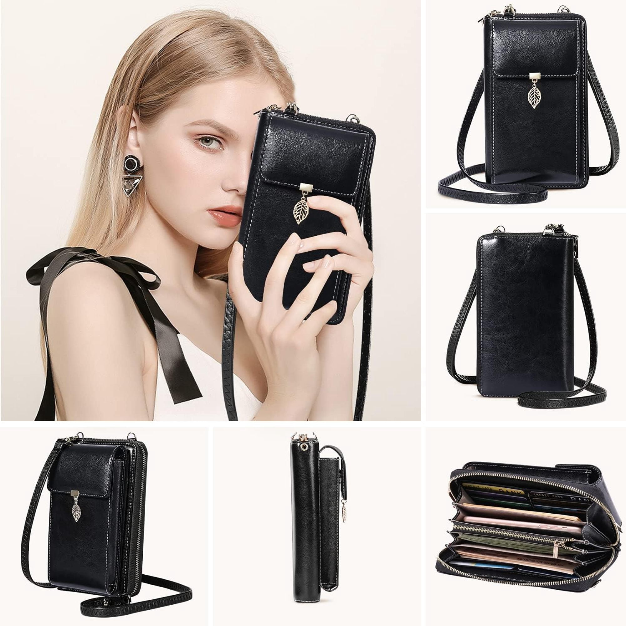 SQDWYGG Small Crossbody Phone Bags for Women Leather Cell Phone Purse Wallet,A-black