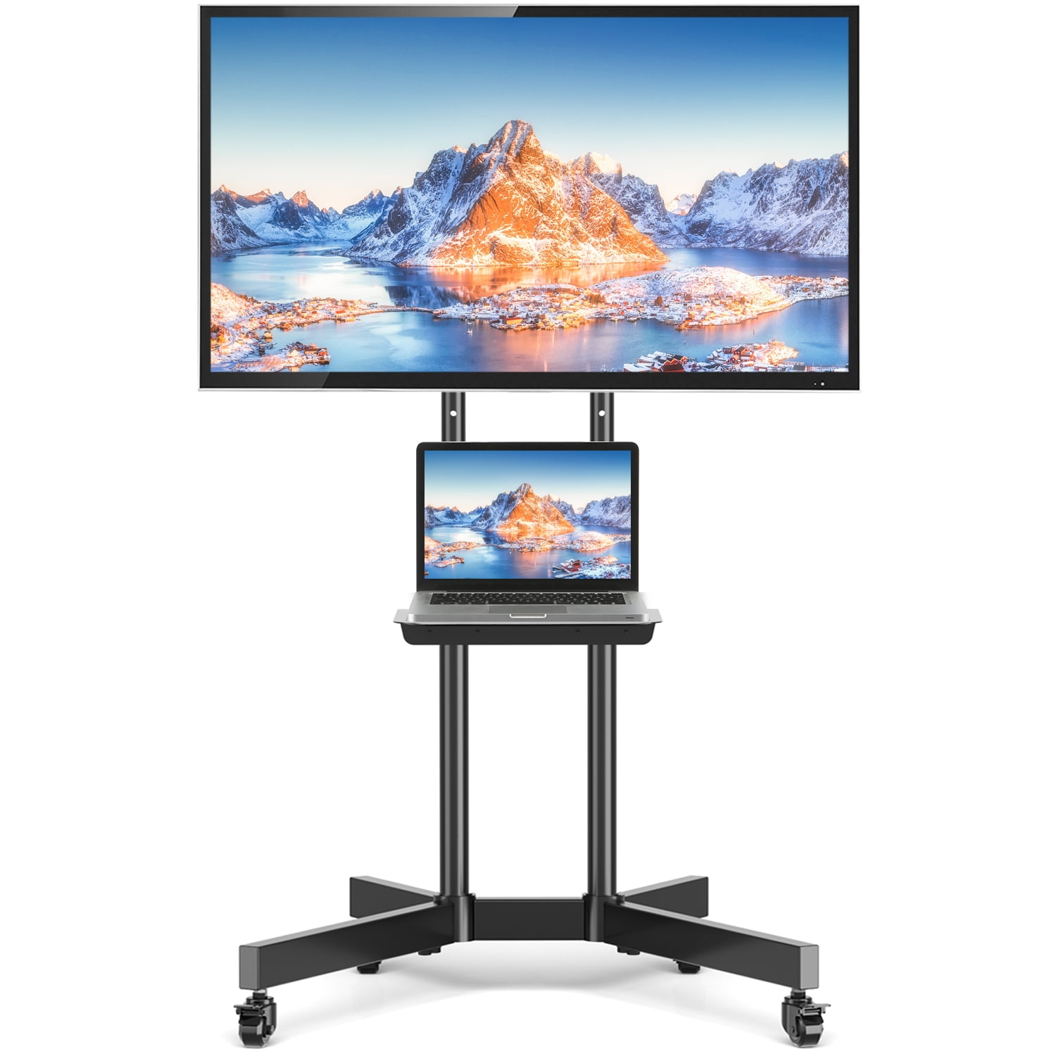 Modern Black Rolling TV Stand for 37 to 70 inch TV Black Metal Shelf