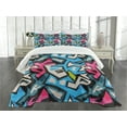 thumbnail image 3 of Ambesonne Grunge Quilted Bedspread Set 3 Pcs, Street Art Graffiti Funk, King Size, Multicolor, 3 of 5