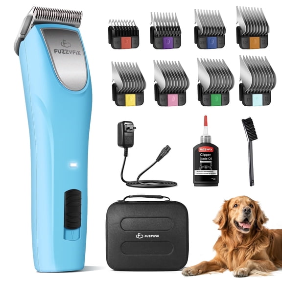FuzzyFix Professional Dog Clippers for Grooming - 2 Speed Pet Grooming Kit for Thick Curly Matted Coats - Low Noise Heavy Duty Cordless Hair Trimmer with Detachable Metal Blade for Animal/Pet/Horse
