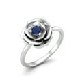 thumbnail image 2 of Mooneye 3mm Round Blue Sapphire 925 Sterling Silver Blossom Rose Flower Women Valentine Gift Ring, 2 of 3