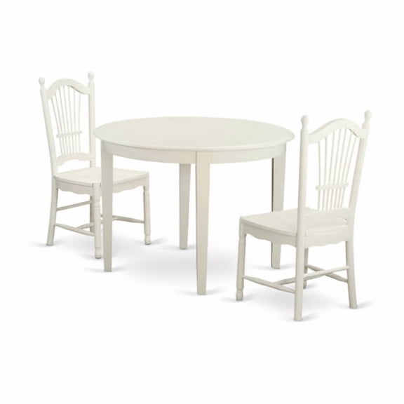 East West Furniture Boston 3 Piece Round Dining Table Set with Dover Wooden Seat Chairs