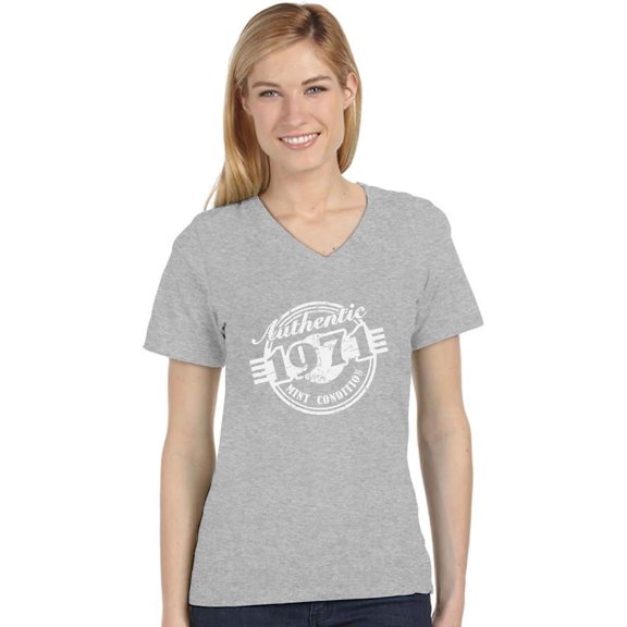 50th Birthday Gift Shirt 1971 Mint Condition V-Neck Fitted Women T-Shirt XX-Large Gray