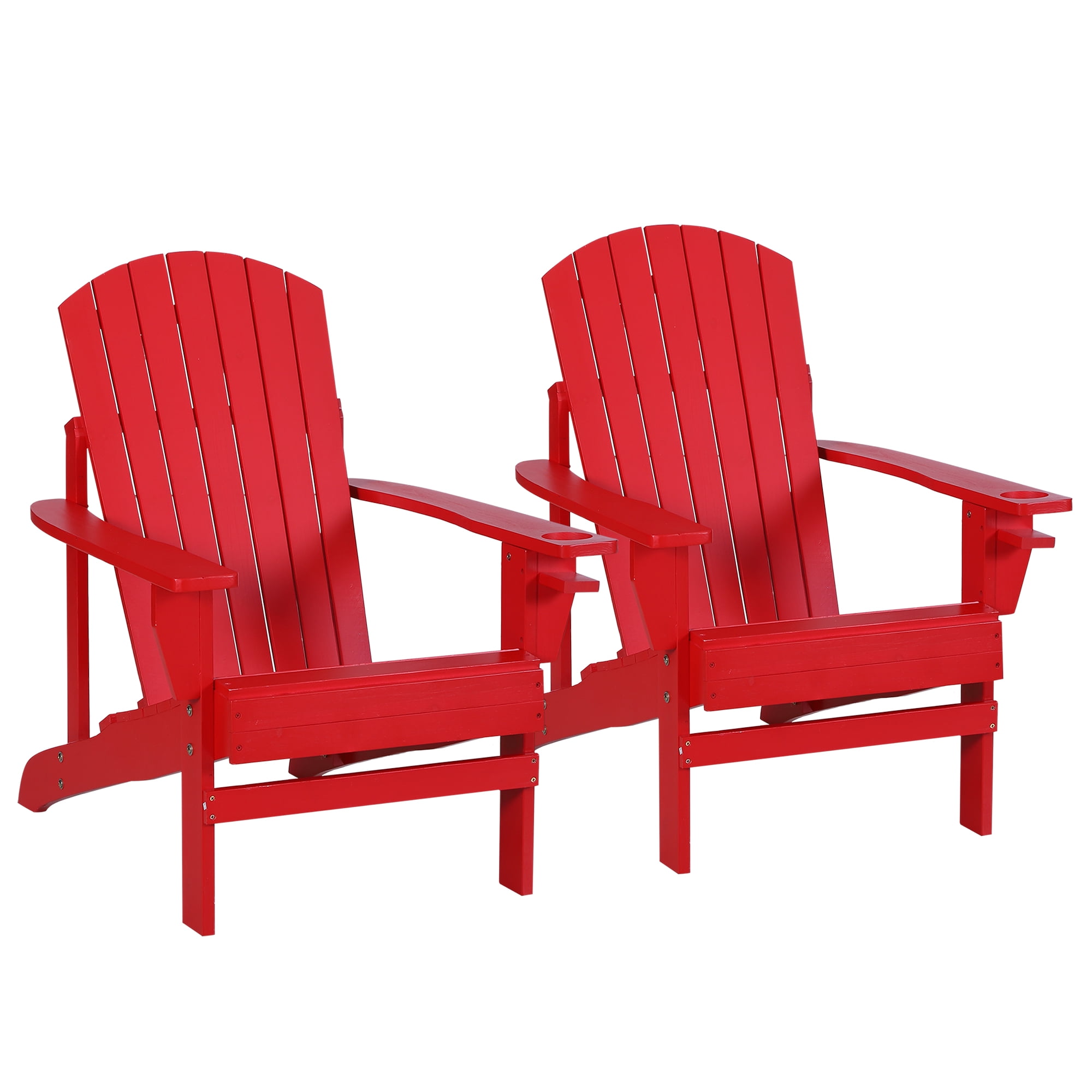 Outsunny 2 Piece Wooden Adirondack Chair Set, Outdoor Patio Lawn Chair with Cup Holder, Weather