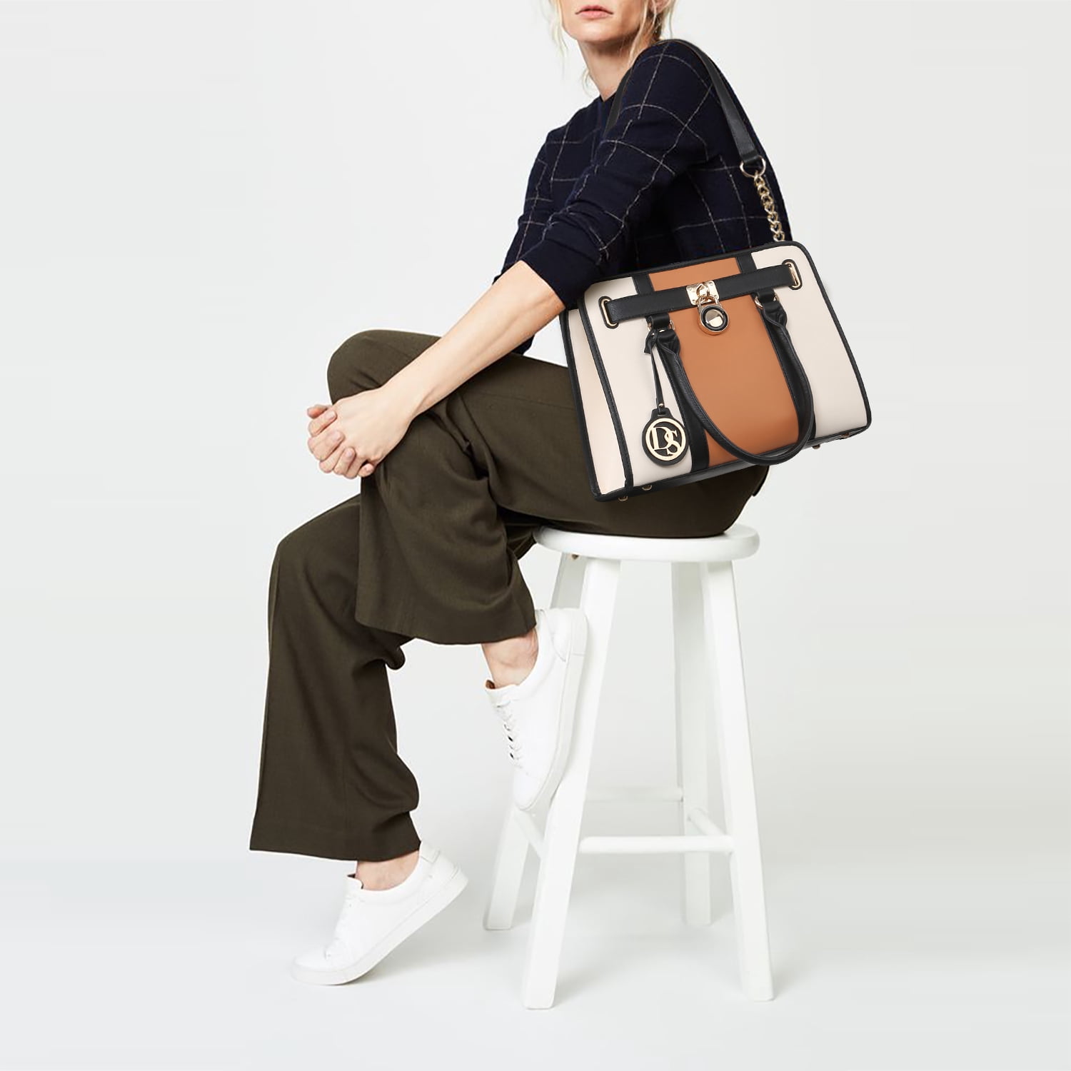 Dasein Women Handbags Purses Two Tone Satchel Bags Top Handle Shoulder Bags Work Tote with Matching Wallet
