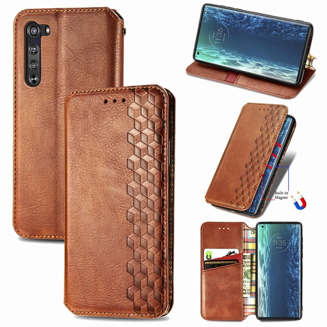 Étui pour Motorola Mote Edge à Rabat Portefeuille à Rabat Magnétique Protecteur - Brun