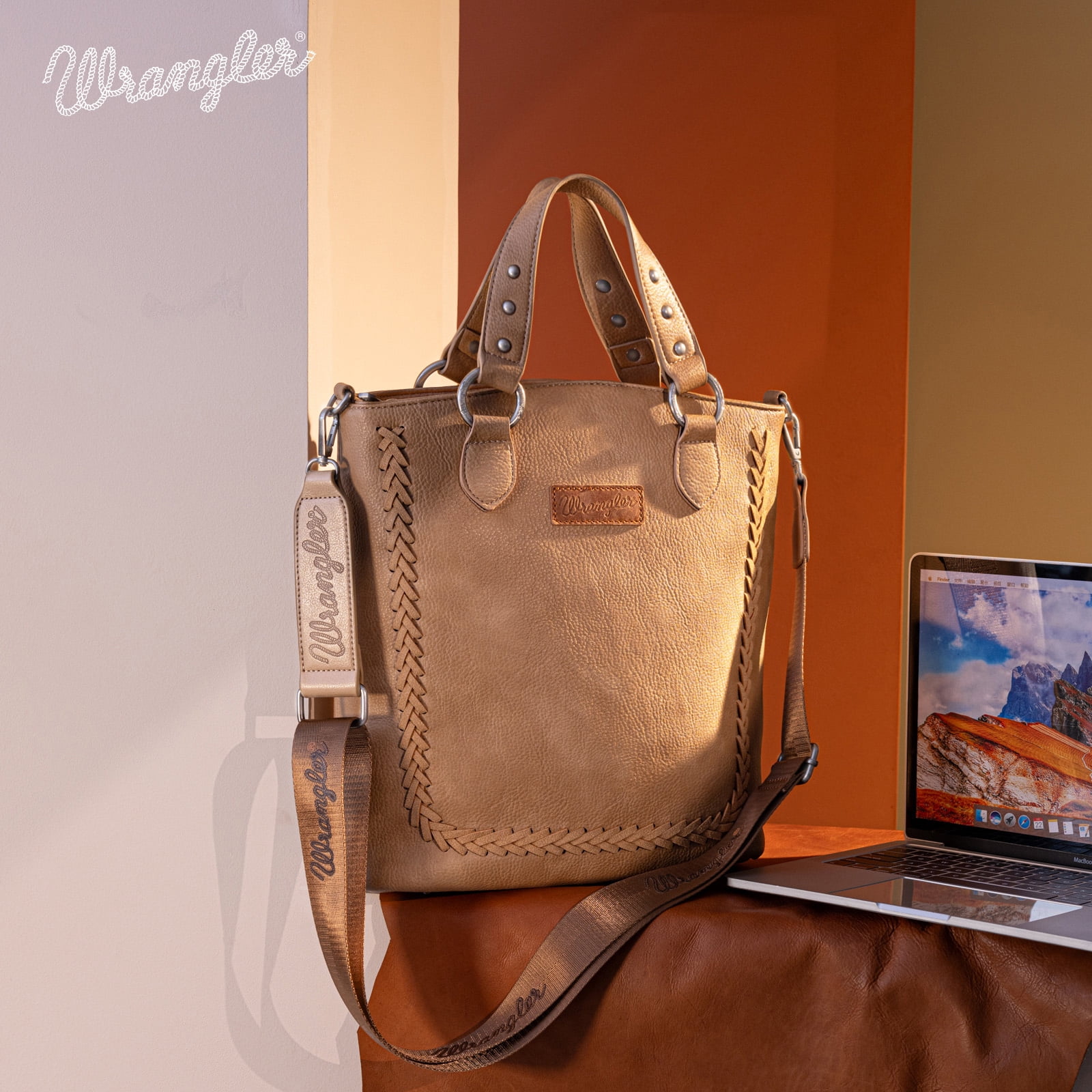 Wrangler Tote Bag for Women Large Crossbody Purses Western Designer Handbags, Khaki